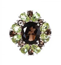STERLING SILVER RING SET WITH SMOKY QUARTZ AND PERIDOT at Ross's Online Art Auctions