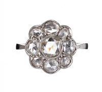 PLATINUM NINE STONE CLUSTER RING at Ross's Online Art Auctions