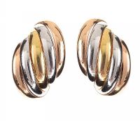 14CT GOLD TRI-COLOUR HOOP EARRINGS IN THE STYLE OF CARTIER at Ross's Online Art Auctions