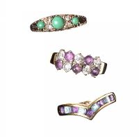 THREE 9CT GOLD RINGS SET WITH CRYSTALS at Ross's Online Art Auctions