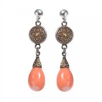 SILVER DROP EARRINGS SET WITH CORAL at Ross's Online Art Auctions