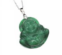 CARVED JADE 'BUDDHA' PENDANT ON A STERLING SILVER CHAIN at Ross's Online Art Auctions