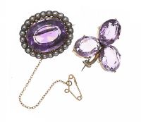 TWO AMETHYST BROOCHES ONE WITH SEED PEARL at Ross's Online Art Auctions