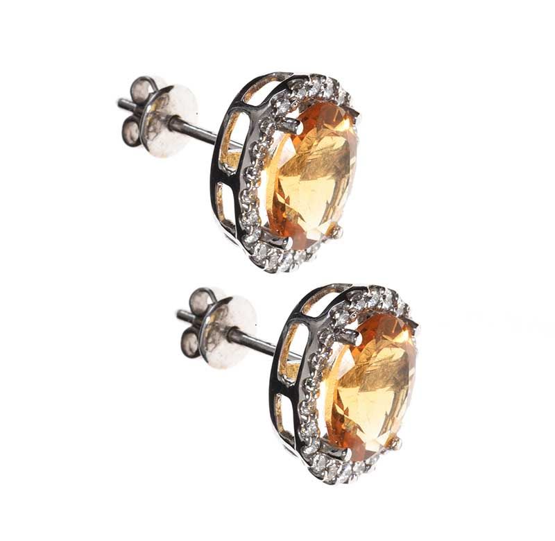 18CT WHITE GOLD CITRINE AND DIAMOND EARRINGS