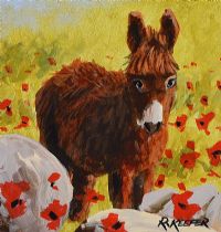 DONKEY WITH POPPIES by Ronald Keefer at Ross's Online Art Auctions