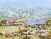 TENDING THE SHEEP IN GLENARIFF by Noel Shaw at Ross's Online Art Auctions