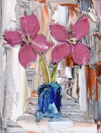 CERISE FLOWERS IN A VASE by Colin Flack at Ross's Online Art Auctions