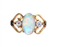 14CT GOLD OPAL AND CLEAR SAPPHIRE RING at Ross's Online Art Auctions