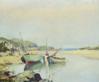 FISHING BOATS AT RED BAY by Charles McAuley at Ross's Online Art Auctions