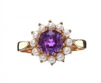 9CT GOLD AMETHYST AND SEED PEARL RING at Ross's Online Art Auctions