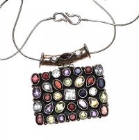 STERLING SILVER PENDANT AND CHAIN SET WITH GEM STONES at Ross's Online Art Auctions