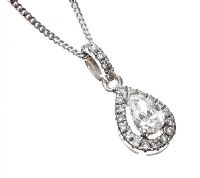 18CT WHITE GOLD DIAMOND PEAR-SHAPED CLUSTER PENDANT AND CHAIN at Ross's Online Art Auctions
