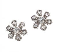 STERLING SILVER FLORAL DIAMOND-SET EARRINGS at Ross's Online Art Auctions