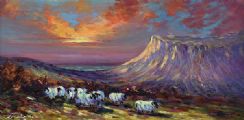 SHEEP AT SUNRISE, GLENARIFF, COUNTY ANTRIM by William Cunningham at Ross's Online Art Auctions