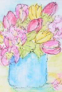 PINK & YELLOW TULIPS by Lynda Cookson at Ross's Online Art Auctions