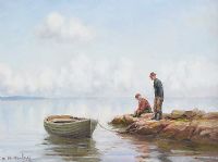 PULLING THE BOAT IN by Charles McAuley at Ross's Online Art Auctions