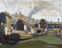 BARGES ON THE CANAL by Derek Hill HRHA at Ross's Online Art Auctions
