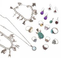 SELECTION OF GEM-SET SILVER JEWELLERY at Ross's Online Art Auctions