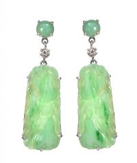18CT WHITE GOLD DIAMOND AND JADE EARRINGS at Ross's Online Art Auctions
