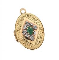 9CT GOLD EMERALD AND DIAMOND LOCKET at Ross's Online Art Auctions
