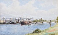 COAL BOATS IN THE HARBOUR, COLERAINE by Frank Hargy at Ross's Online Art Auctions