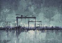 HARLAND & WOLFF CRANES AT DUSK by Colin H. Davidson at Ross's Online Art Auctions