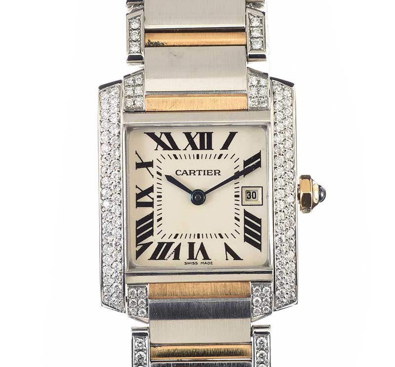 Cartier Stainless Steel And 18ct Gold Diamond Set Tank Francaise Lady