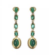 18CT GOLD EMERALD AND DIAMOND DROP EARRINGS at Ross's Online Art Auctions