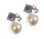 18CT WHITE GOLD FRESH WATER PEARL, DIAMOND AND SAPPHIRE EARRINGS at Ross's Online Art Auctions