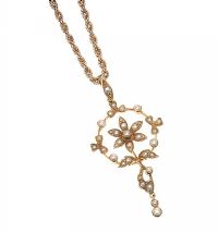 EDWARDIAN 15CT GOLD SEED PEARL PENDANT AND 9CT GOLD CHAIN at Ross's Online Art Auctions