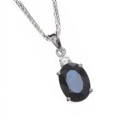 18CT WHITE GOLD SAPPHIRE AND DIAMOND PENDANT at Ross's Online Art Auctions