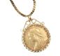 9CT GOLD MOUNTED SOVEREIGN WITH GOLD-TONE CHAIN at Ross's Online Art Auctions