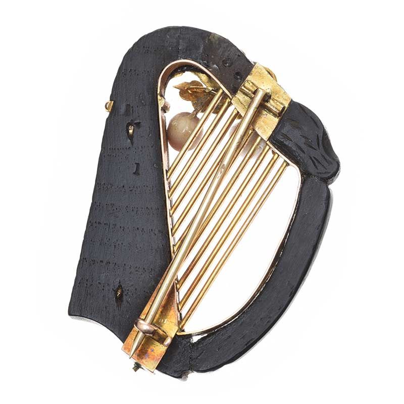 BOG OAK AND WICKLOW GOLD HARP BROOCH at Ross's Online Art Auctions