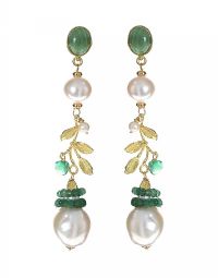 18CT GOLD EMERALD AND PEARL DROP EARRINGS at Ross's Online Art Auctions