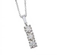 18CT WHITE GOLD THREE STONE DIAMOND PENDANT AND CHAIN at Ross's Online Art Auctions