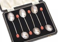 BOXED SET OF SIX RESIN-TOPPED COFFEE SPOONS at Ross's Online Art Auctions