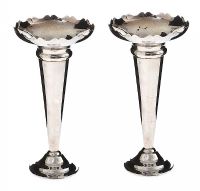 PAIR OF SILVER-PLATED FLOWER VASES at Ross's Online Art Auctions