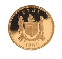 SOLID 22CT GOLD COIN, FIJI, 1980, IN DISPLAY BOX at Ross's Online Art Auctions