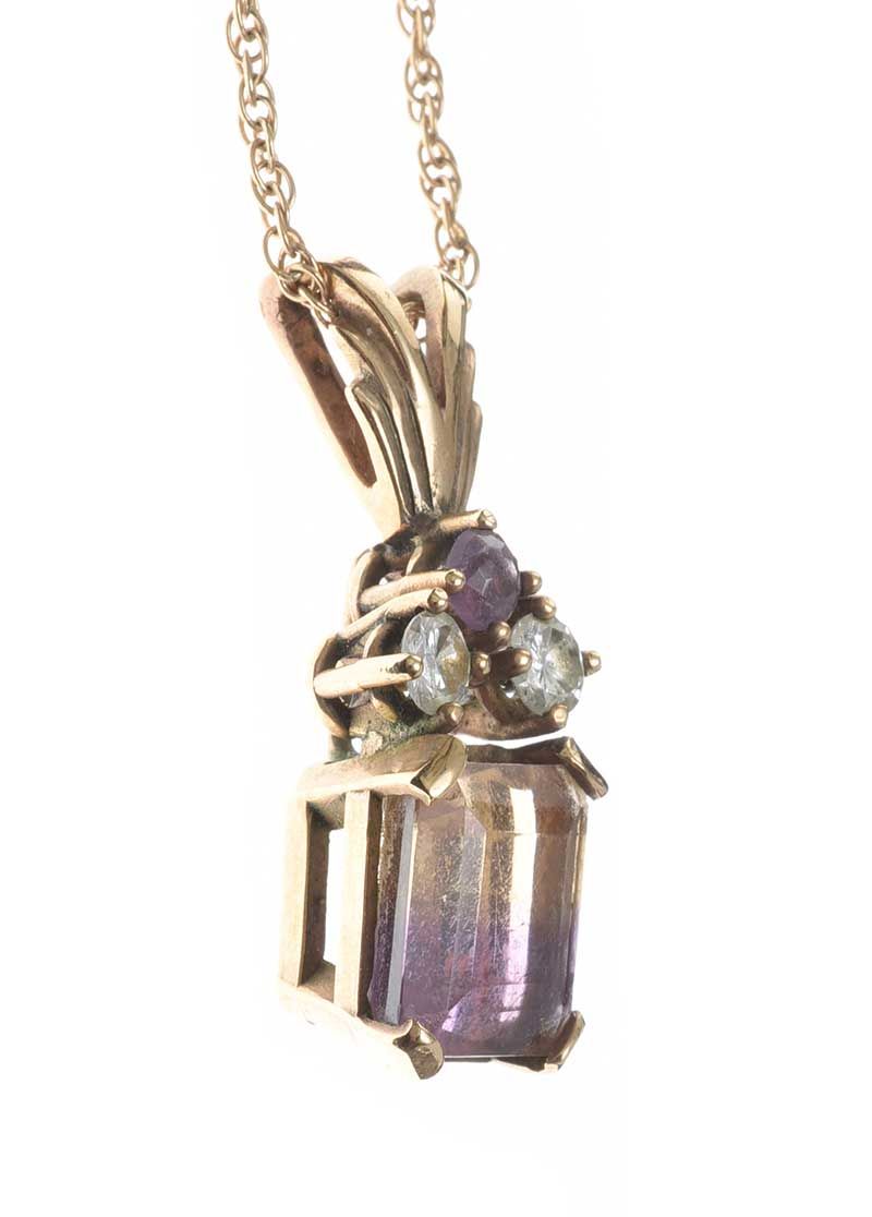9CT GOLD AMETRINE AND DIAMOND NECKLACE at Ross's Online Art Auctions