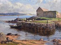 UNLOADING THE CATCH, DUNFANAGHY, DONEGAL by Frank McKelvey RHA RUA at Ross's Online Art Auctions