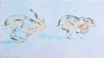 HARES RUNNING IN THE SNOW by Con Campbell at Ross's Online Art Auctions