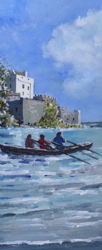THE CURRACH MEN AT DOE CASTLE, DONEGAL by Sean Lorinyenko at Ross's Online Art Auctions
