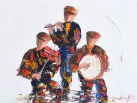 FLUTE, FIDDLE & BODHRAN PLAYERS by Darren Paul at Ross's Online Art Auctions