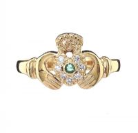 14CT GOLD EMERALD AND DIAMOND CLADDAGH RING at Ross's Online Art Auctions