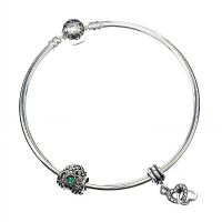 PANDORA STERLING SILVER BANGLE AND CHARMS at Ross's Online Art Auctions