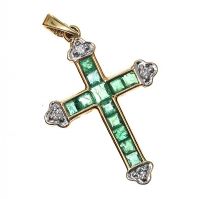 9CT GOLD EMERALD AND DIAMOND CROSS PENDANT at Ross's Online Art Auctions
