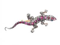SILVER AND HIGH CARAT GOLD RUBY AND DIAMOND LIZARD BROOCH at Ross's Online Art Auctions