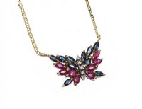 14CT GOLD BUTTERFLY NECKLACE SET WITH RUBIES, SAPPHIRES AND DIAMONDS at Ross's Online Art Auctions