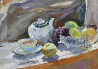 STILL LIFE, FRUIT & TEA by Vladimir Ivanovitch Burmarkin at Ross's Online Art Auctions