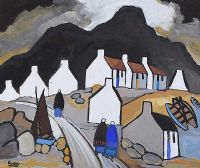 IRISH VILLAGE AT THE FOOT OF THE MOUNTAINS by Davey at Ross's Online Art Auctions